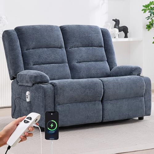 Hicosit 52Inch Power Loveseat Recliner,Electric Reclining Loveseat Sofa,Adjustable Love seat Recliner Sofa for Living Room,Bedroom with Charging Ports(Blue, loveseat)