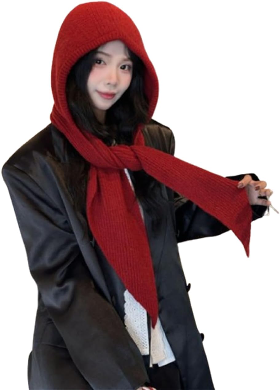 Women's Winter Knitted Hat Beanie Balaclava Hooded Cap Scarf Hat Soft Knit Skull Cap Hood Scarf Neck Warmer Beanies