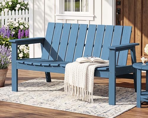Image of SERWALL 2-Person HDPE All-Weather Outdoor Bench Set of 2, Navy
