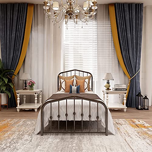 Alazyhome Twin Metal Bed Frame With Headboard&Footboard Single Platform Mattress Foundation Sturdy Steel Slat Support No Box Spring Needed Brown #TOP2