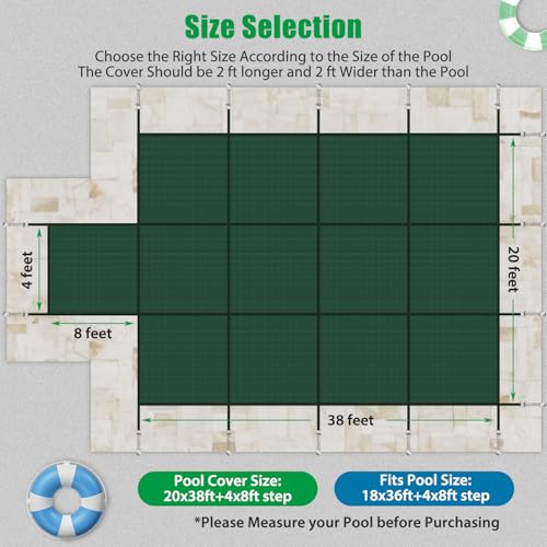 Cidnn 20X38FT+4X8FT STEP Pool Safety Cover Fits Rectangle Swimming Pool thumb #6