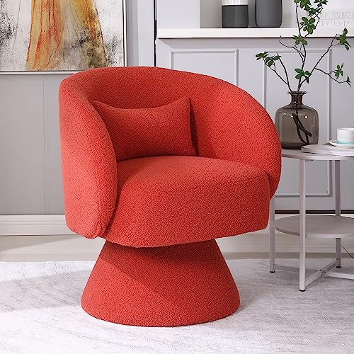 Kivenjaja Swivel Accent Chair, Sherpa Teddy Upholstered 360°Swivel Barrel Arm Chairs, Small Boucle Armchair With Pillow & Round Back For Living Room Bedroom Nursery (Teddy, Red) #TOP13