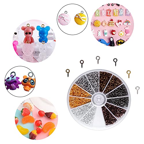 600 Stück Ösenschraube Ösenstifte Mini Schraubösen Schraubhaken Kleine Augenschrauben für Schmuckherstellung DIY Kunsthandwerk, 8 x 4 mm, 6 Farben