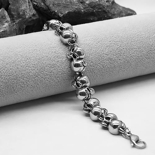 jonline24h Mens Stainless Steel Punk Rock Bracelet Bangle, Biker Gothic Skull, Silver 8.5 Inch3