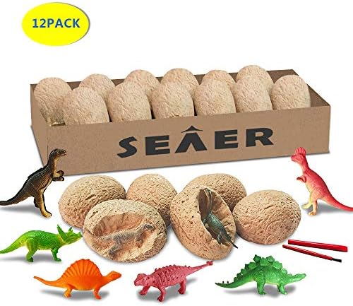 SEAER Dinosaur Toys, 12 Unique Dinosaur Eggs, Dino Egg Dig Kit Kids Gifts, Dinosaur Fossil Excavation Eggs Kit, Easter Archaeology Science STEM Kids Toys for Age 6 + Years Old Boys Girls Gifts