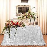 MXSEY Silver Sequin Tablecloth Rectangle - Seamless 60x95Inch Sparkling Silver Sequin Tablecloth for...