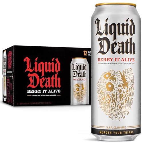 Image of Liquid Death Flavored Sparkling Water with Agave, Berry It Alive, 16.9 oz Tallboys (12-Pack)