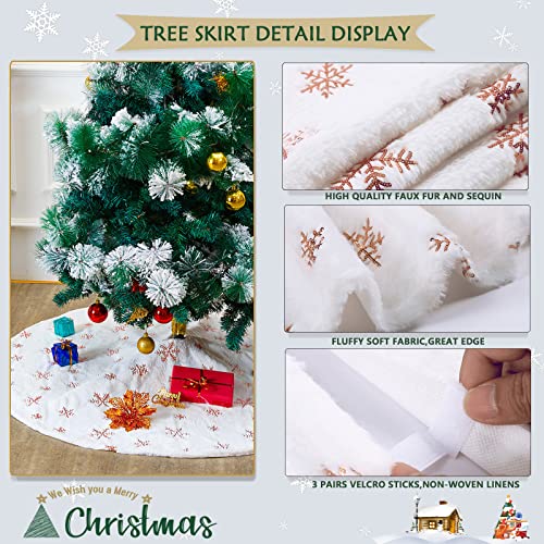 White Tree Skirt Christmas Sequin Tree Skirts 24Inch Fluffy Double Layers Mini Tree Skirt Snowflakes Tree Skirts For Home Decoration Xmas Luxury Tree Ornaments Round Thick #TOP5