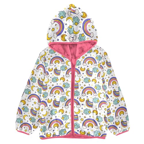 Rainbow Star Moon Toddler Fleece Jacket Baby Girls Hooded Zipper Long Sleeve Thick Warm Outerwear 3-10 Years