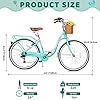EISYROOD 26 Inch Beach Cruiser Bike for Women, Hybrid Womens Bike with 7 Speed, Adjustable Seat, Lightweight Women Beach Cruiser Bike with Anti-Skid Tires, V-Brakes (Single Bar, Green) #4
