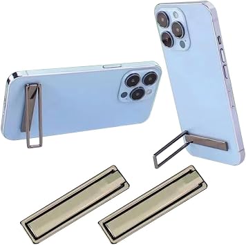 2 Pack Cell Phone Kickstand,Ultra-Thin Vertical and Horizontal Phone Stand Folding Invisible Portable Adjustable Metal Phone Holder Stand for Desk,Compatible with iPhone Samsung Android Dark Gray
