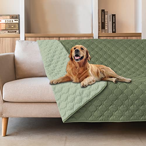 Image of gogobunny 100% Double-Sided Waterproof Dog Bed Cover Pet Blanket Sofa Couch Furniture Protector for Puppy Large Dog Cat, Reversible (52x82 Inch (Pack of 1), Dark Green/Light Green)