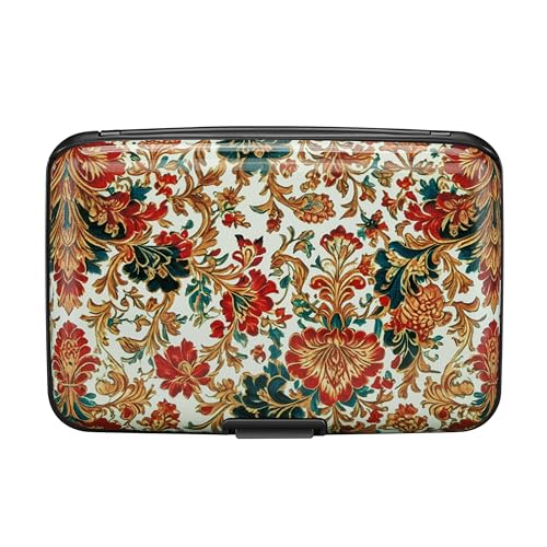 Image of ELFISH RFID Blocking Credit Cards Holder Aluminum Wallet Metal ID Case for Men Women, Carpet Pattern, Modern