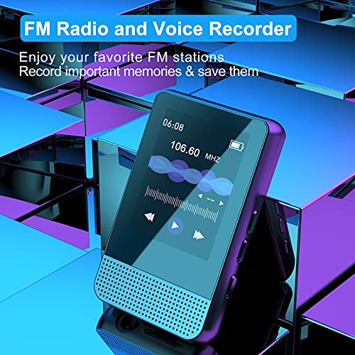 RUIZU Leitor de MP3 Bluetooth com rádio FM, reprodutor de MP3 com tela sensível ao toque de 1,8 pole
