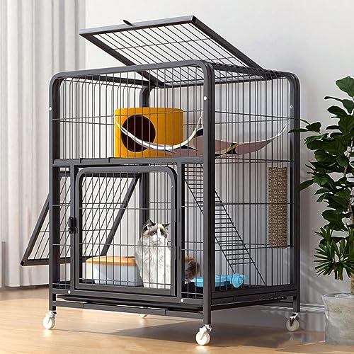 Chenils pour chats d'intérieur 2 couches avec lit pour chat et grand parc fermé