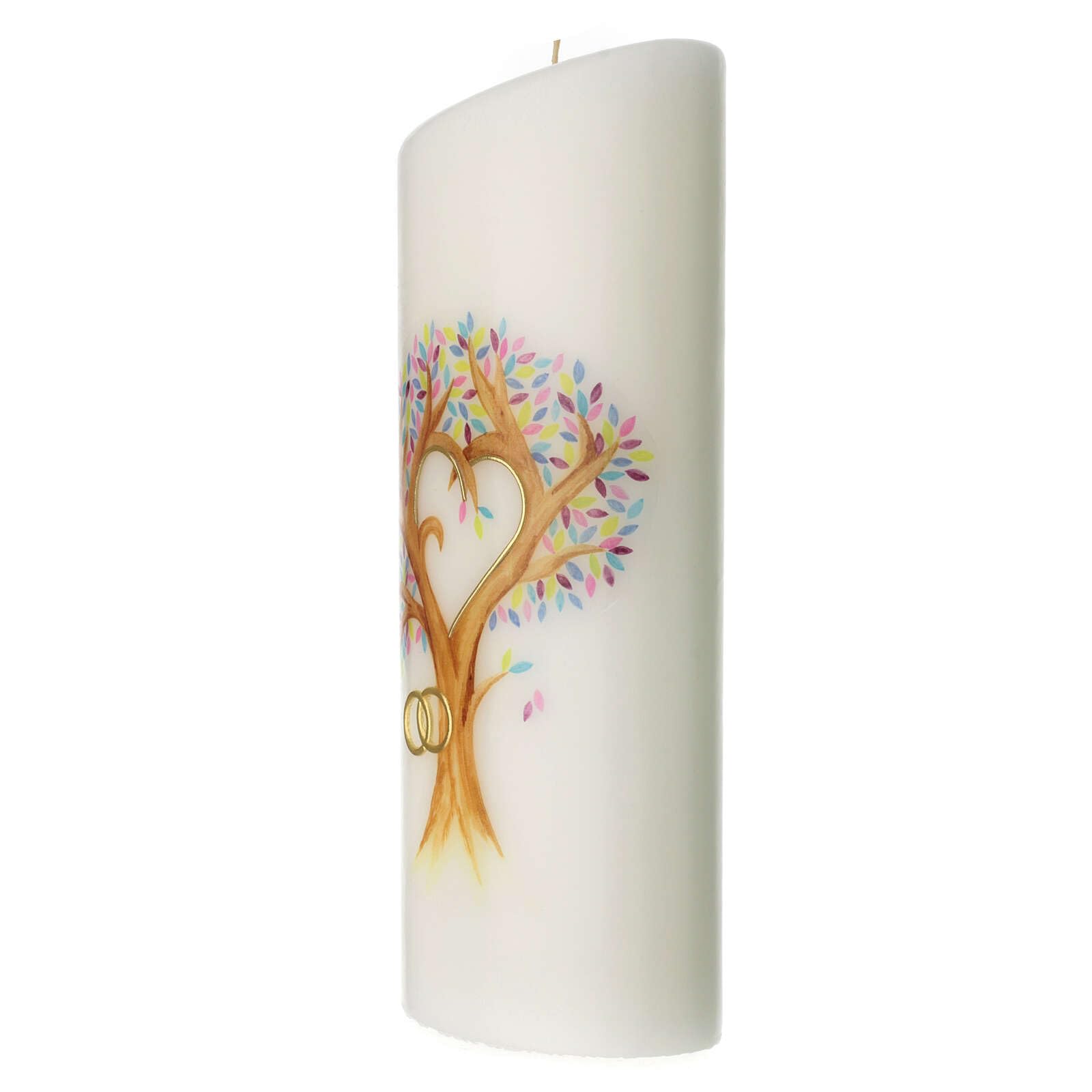 Holyart Altar- und Osterkerzen, Dauerkerzen: Hochzeitskerze mit Baum des Lebens und bunten Blättern, 230x90 mm