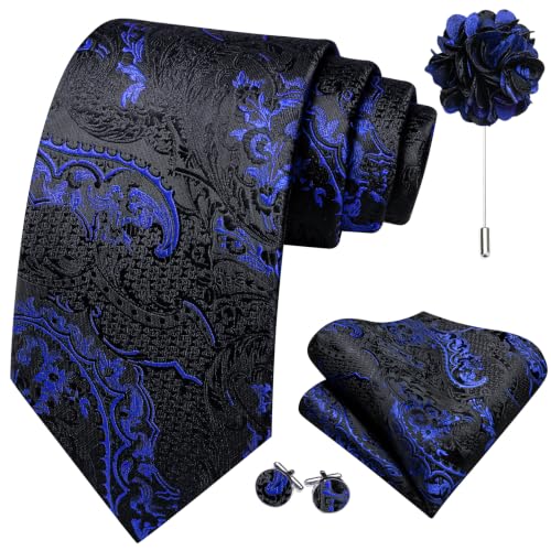 Image of Barry.Wang Paisley Tie Sets Hanky Cuff Links Flower Neckties Fashion