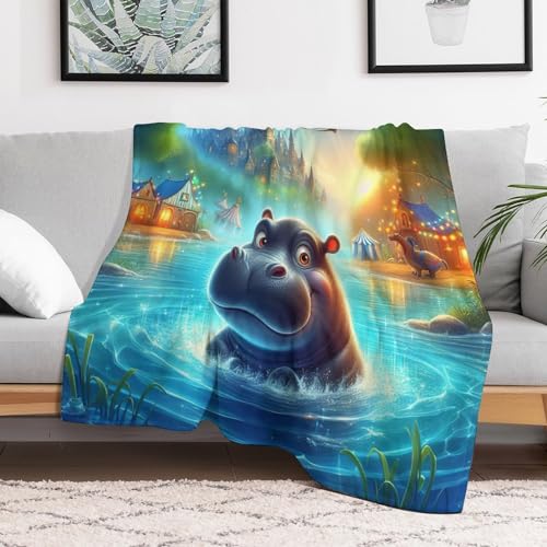 Couverture hippopotame flannel plaid polaire lit canapé 140x180 - 3
