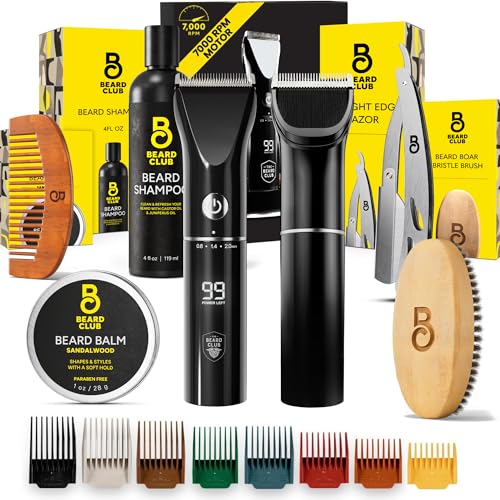Product Image of the Beard Club Mens Grooming Kit & Beard Trimmer for Men - Professional Cordless Electric Hair & Moustache Trimmer, Straight Razor, Shampoo, Balm, Brush & Comb - Grooming Kit Gift Set