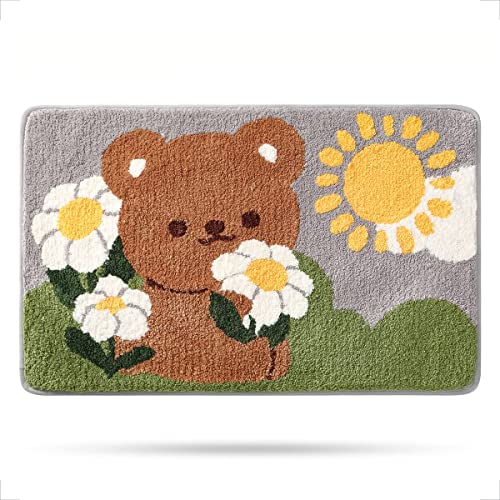 Molesun Bathroom Rug Cute Bear Bath Mat, Soft Shower Rug Plush Microfiber Funny Bath Rug Water Absorbent Thick Shaggy Floor Mats, Bathroom Rug for Kids Room, Bedroom, Kitchen (Bear, 15.7" x 23.6")