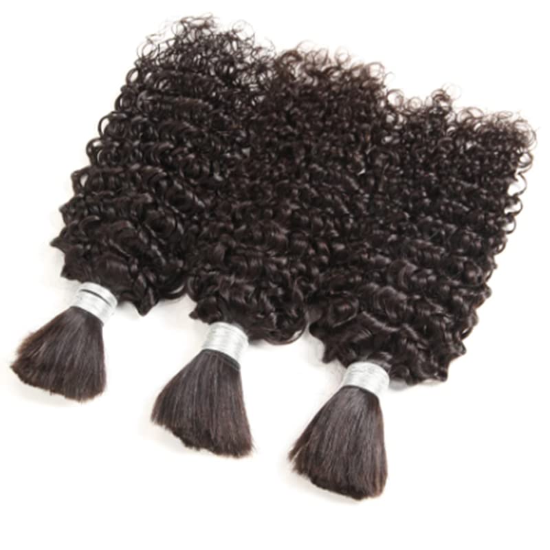Human Hair Bulk for Braiding Curly Extensions Natural Black Kinky Curly Human Bulk Braiding Hair for Micro Braids No Weft Weaving 100g (12inch, 1Pcs/Lot)