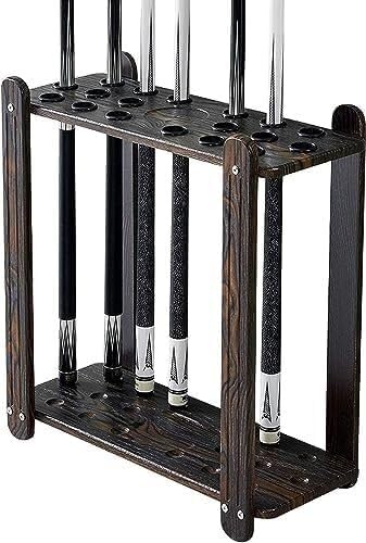 TIST Portable Billiard Cue Rack Wooden Pool Cue Holder for 18 Cues Black Woodgrain School Billiard Supplies Hardwood Wall Mounted Pool Cue Holder