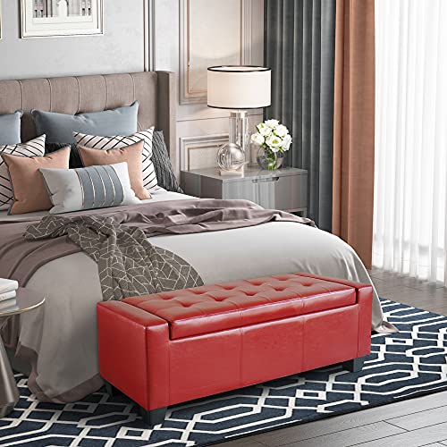 Homcom 51" Faux Leather Rectangular Tufted Storage Ottoman - Bright Red #TOP3
