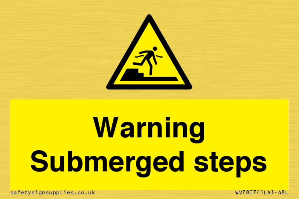 Warning Submerged steps Sign - 75x50mm - A8L