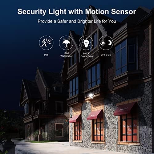 MEIHUA Motion Sensor Outdoor Security Light, LED Floodlight 25W 2100 Lumen Super Bright PIR Flood Light IP66 Waterproof Outdoor Wall Light Perfect for Courtyard, Porch, Garage 6500K Daylight