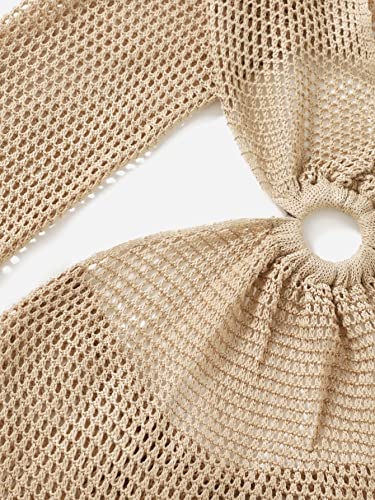 MakeMeChic Women's Crochet Cover Up Long Sleeve Knitted Swim Beach Cover Up Dress Swimwear3