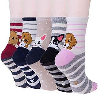 5 Pairs Womens Animal Funny Socks, Cute Cat Dog Cotton Socks for Ladies - Thermal Warm Socks for Winter Christmas, One Size