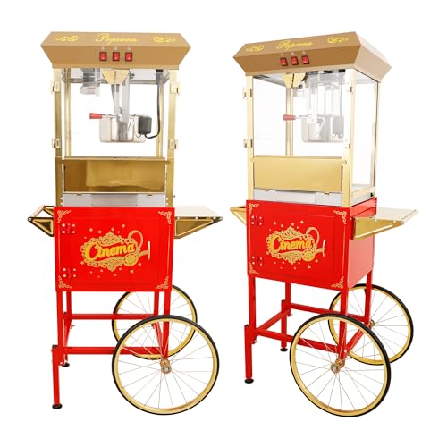 Image of Montary 16 Oz Commercial Popcorn Machine with Cart,Vintage Style Popcorn maker Equipped with Popcorn Scoops,Heated Deck & Storage for Home Movie House and Carnival,Red