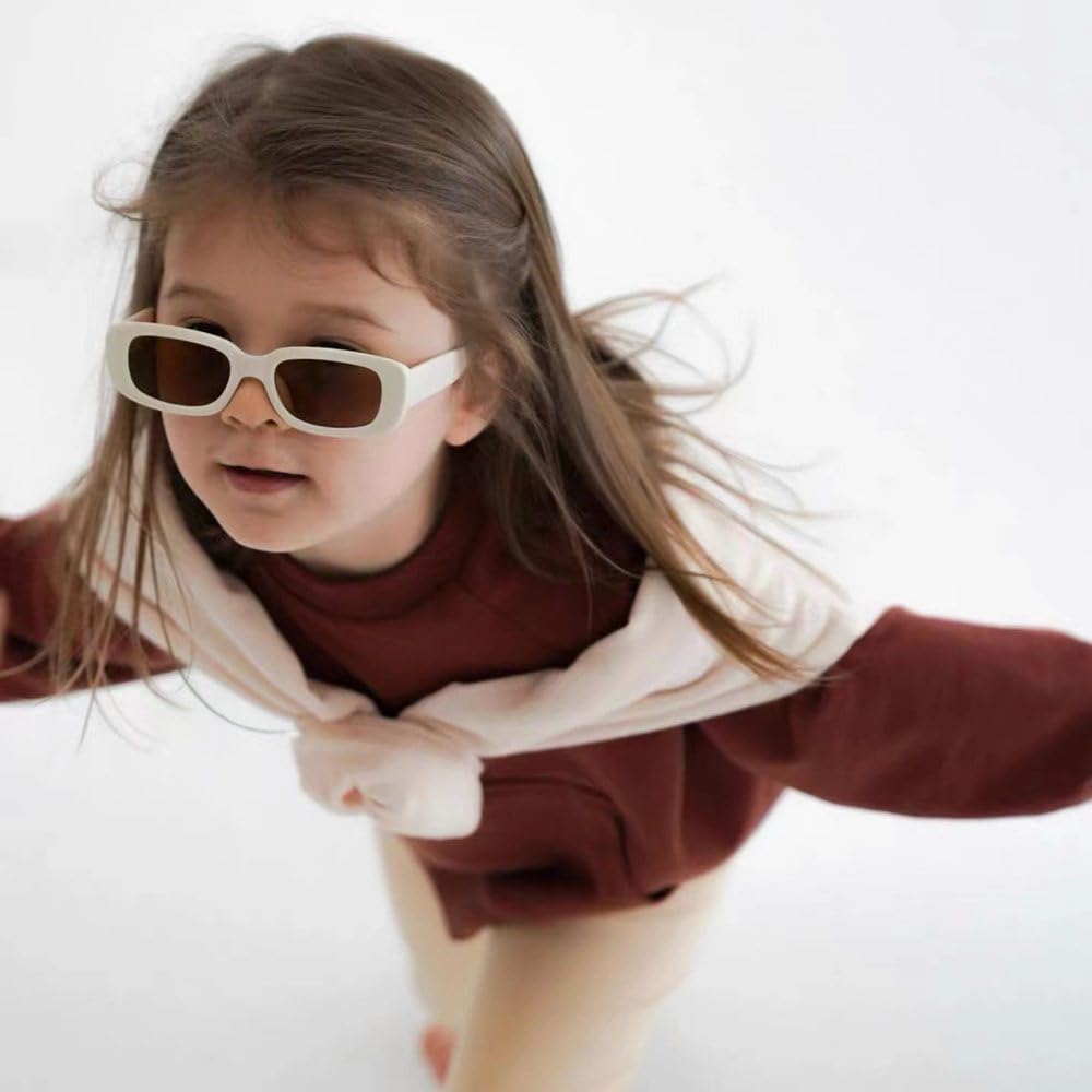 Lindos lentes de sol rectangulares esmerilados UV400 para exteriores, para niñas y niños, lentes de sol clásicos para niños