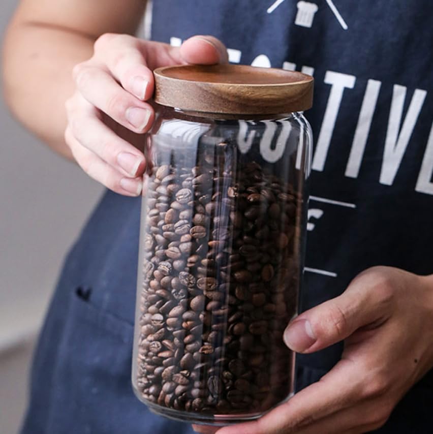 Luminexia Vakuum Kaffedose,Haushaltsküche Aufbewahrungsglas luftdichtes Glas,Akazienholz,Nicht leicht zu verformen,mit insektensicherer Wirkung