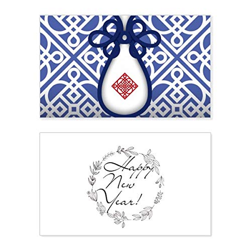 Tarjeta conmemorativa de Año Nuevo con sofisticadas líneas florales azules