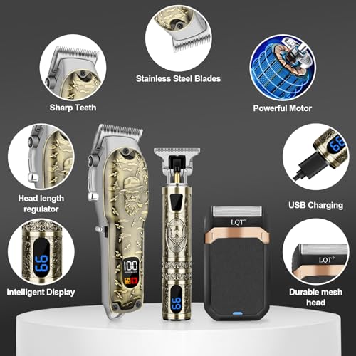 Image of Professional Hair Clipper Set for Men Electric Shaver Razor Cordless Hair Cutting Barber Clippers Beard Trimmer Men's Grooming Kit Gifts for him (Bronze)