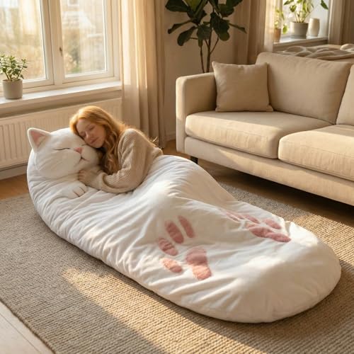 Bolsa de dormir con diseño de gato, suave y cálida, lavable, para camping, viajes y uso en casa miniatura 1