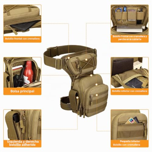 Miniatura 4 de Huntvp Bolsa De Pierna Bolsa Táctical Militar Impermeable Para Correr Senderismo Ciclismo Camping Caza, Tipo 2-Marrón