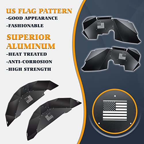 V-Sek Front & Rear Inner Fender Liner Wheel Well Set Aluminum Mud Guards Fashion Pattern Compatible With Jeep Wrangler Jk Jku Unlimited 2007-2018 Black #TOP2