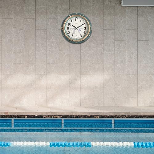 Reloj de pared impermeable de 16 pulgadas con termómetro e higrómetro verde 5