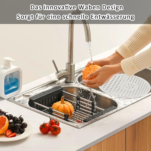 Alfombrilla Redonda para Fregadero, 2 Piezas Protector Fregadero Cocina, Almohadilla de Drenaje de Cocina Redonda Plegable, Estera Redonda del Fregadero, Reutilizable, Para Cocina, Comedor, Blanco - imagen 5