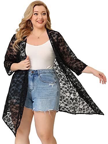 Agnes Orinda Plus Size Cardigans for Women Open Front 3/4 Sleeves Crochet Cover Ups Jackets 20244