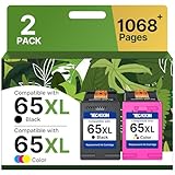 TECKKIN 65XL Ink Cartridge Black/Color Combo Pack High Yield Replacement for HP Ink 65 65XL Works for HP DeskJet 3755 3772 3700 3752 3722 2600 2622 Envy 5055 5000 5070 (2 Pack)