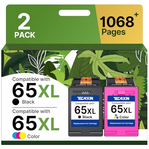 TECKKIN 65XL Ink Cartridge Black/Color Combo Pack High Yield Replacement for HP Ink 65 65XL Works for HP DeskJet 3755 3772 3700 3752 3722 2600 2622 Envy 5055 5000 5070 (2 Pack)