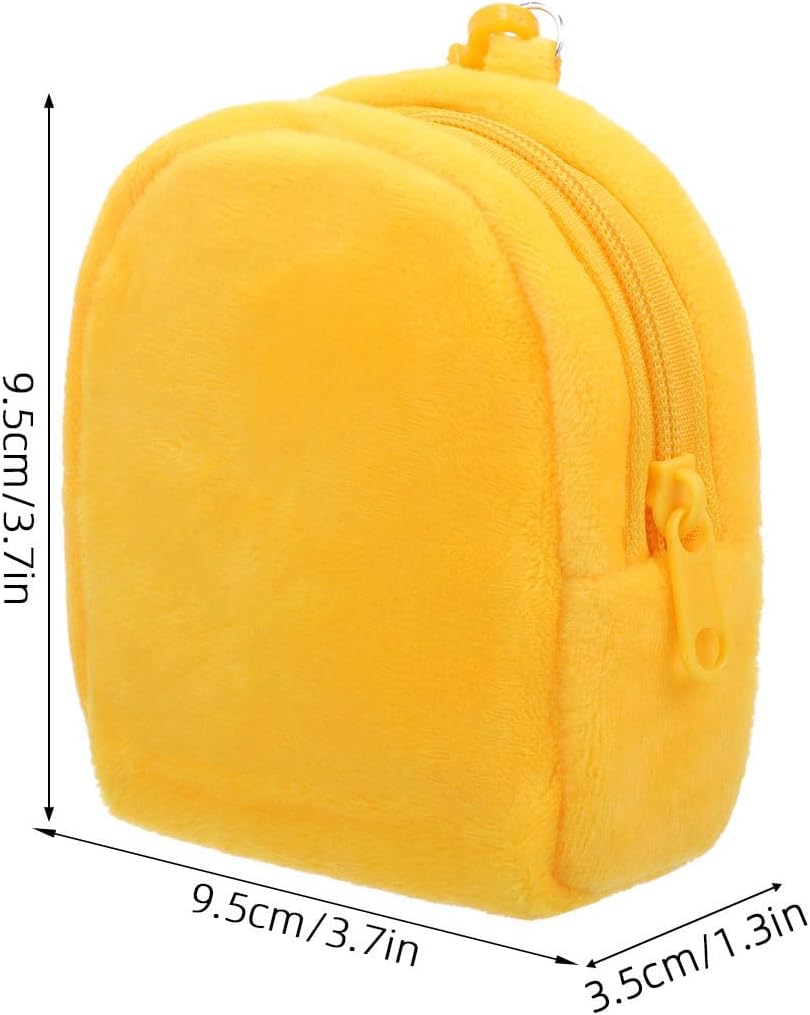 Uonlytech Plush Small Coin Purse Keychain Accessory for Young, Yellow Candy Color Backpack Style Change Purse with Zipper for Storing Small Items and Earbud Case