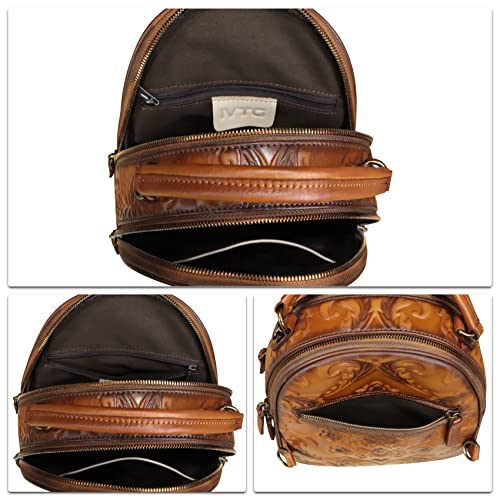 Image of IVTG Genuine Leather Backpack for Women Crossbody Shoulder Bag Vintage Rucksack Fashion Knapsack Purse Daypack Bags (Brown)