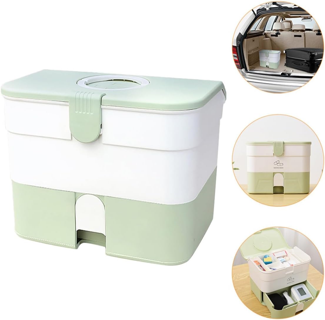 GALPADA Large Capacity Portable Medicine Organizer Box, Plastic Multi-layer Household First Aid Storage Case, Green-colored Health Storage Box for Home and Travel