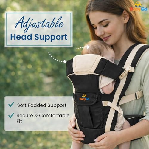 Image of BabyGo Kid Seat Baby Hip Carrier 4-in-1 Adjustable Baby Carrier Cum Kangaroo Bag|Front, Back|for 6 to 24 Months Baby|Newborn to Toddler Carrier|Safety Belt & Buckle Straps|Up to 15 Kgs (Black)