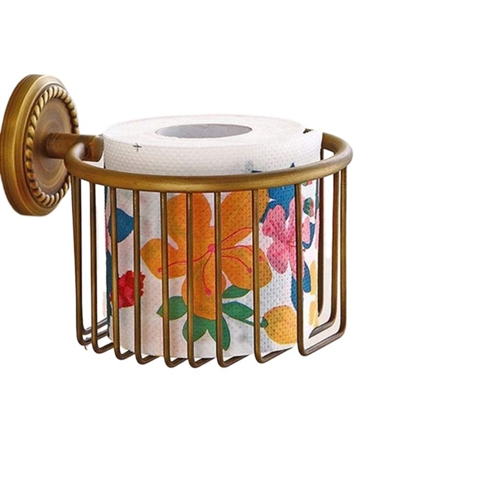 Toilet Roll Holder Toilet Paper Holder Wall Mounted Vintage Brass Roll Tissue Wire Basket Dispenser Tissue Paper Roll
