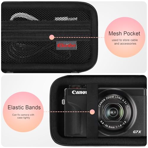 Image of Case for Canon PowerShot G7 X Mark III / G7 X Mark II / SX740 Digital Camera | Canon PowerShot G7 X Mark III / G7 X Mark II /G7 X / SX740 HS Camera Carrying Case, Mesh Pocket fits Camera Accessories, Black
